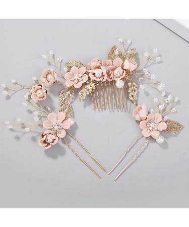 Elegant Gold Wedding Hair Jewelry Set - Sjbautyo 4-Piece Pearl & Flower Hair Comb for Brides - Strass Bridal Accessories - Buy Online on GoSupps.com