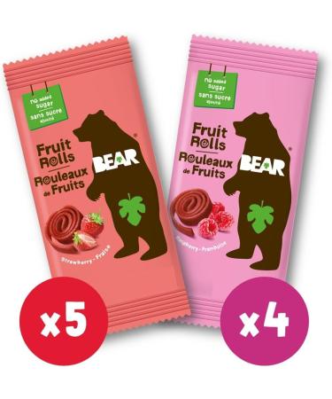 BEAR Fruit Rolls 9 Packs of 2 Rolls - Healthy Fruit Snack Assorted Flavour - Strawberry & Raspberry 9 count - Buy Online on GoSupps.com
