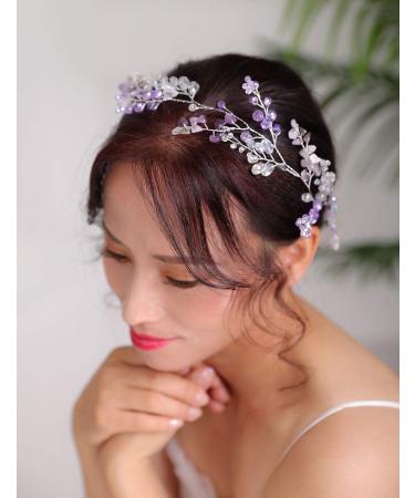 Purple Bridal Wedding Hair Vine - Denifery Natural Stone & Crystal Headpiece - Buy Online on GoSupps.com
