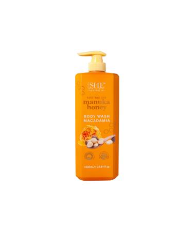 Om She Aromatherapy Manuka Honey Body Wash with Macadamia 33.81fl oz - Nourishing and Soothing Organic Aloe Vera Australian Manuka Honey Gentle Low Foam formula. Australian Made.
