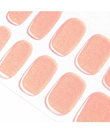 DANNI & TONI 28 Stickers Semi Cured Nail Wraps Soft Self-Adhesive Gel Nail Stickers(Rosy Glow) Sparkling Orange Salon-Quality Gel Nail Polish Strips Manicure Stickers Set