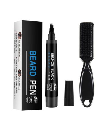 Beard Pencil Filler for Men,Waterproof Beard Pen Beard Filling Pen Kit Black Beard Dye Beard Darkener Marker Long Lasting Coverage Natural Finish for Beard, Moustache & Eyebrows,Bristle Brush Included