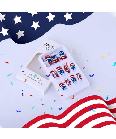 4th of July Medium Long Press on Nails with American Flag Design - 24pcs - Buy Online on GoSupps.com