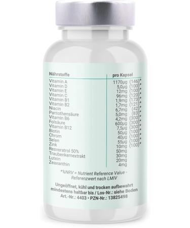 Auvital Dietary Supplements - 90 Capsules with Vitamin A B2 Zinc Lutein Resveratrol & Zeaxanthin for Healthy Eyesight - International Shipping Available - Buy Online on GoSupps.com