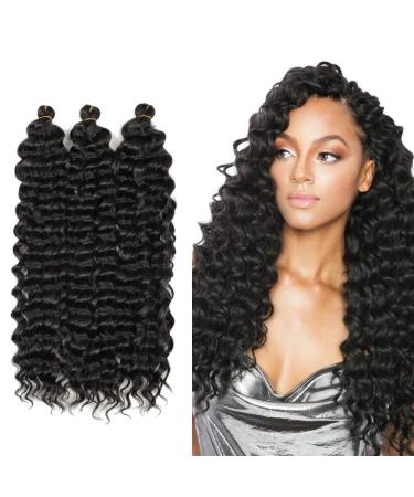 22 Inch Ocean Wave Crochet Hair 3 packs Wave Deep Twist Braiding Hair Deep Ripple Crochet Synthetic Braids Hair Extension (22 inch 1B) 22 Inch (Pack of 3) 1B