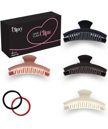 CLIPXY Premium Claw Clips Set of 6 Pcs Hair Claw Clip with Hair Bands Sturdy and Durable Hair Clips Women 4.3 Inch Matte Coated Large Hair Claw Clips Bundle for Everyday Wear Special Occasions Elegant