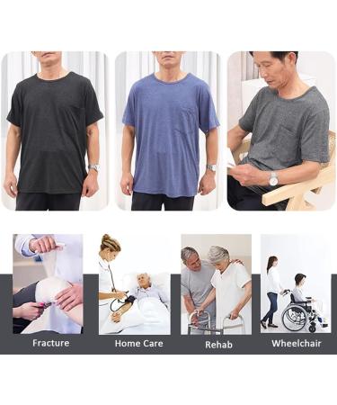Unisex Post Shoulder Surgery Shirt - Long Sleeve Soft Cotton Easy Access - Chemo Clothing & Rehab Wear for Home Care Elderly Dialysis Fracture - Large Gray - Buy Online on GoSupps.com