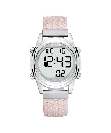 HORKENT Digital -speaking watch for women with a German pleasant voice lcd big numbers watch for visually impaired older or blind people pink