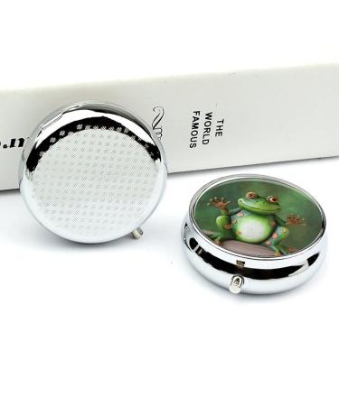 Round Frog Print Pill Box - 3 Compartment Medicine Organizer | Decorative Metal Portable Pocket Pill Case - Buy Online on GoSupps.com