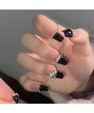 24Pcs/Set Press On Nails Black Crystal Love Chain Style Nail Art Tool Patch False Nails Acrylic Fake Nails Full Cover Nails Tips Artificial Finger Manicure Press on nails for Women and Girls - Buy Online on GoSupps.com