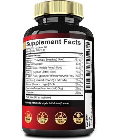9in1 Cortisol Shield - Ashwagandha & Magnesium Glycinate Rhodiola Phosphatidylserine L-Theanine Licorice Root St. John's Wort Lions Mane - Mind & Mood Restful Night Support - 60 Capsules - Buy Online on GoSupps.com