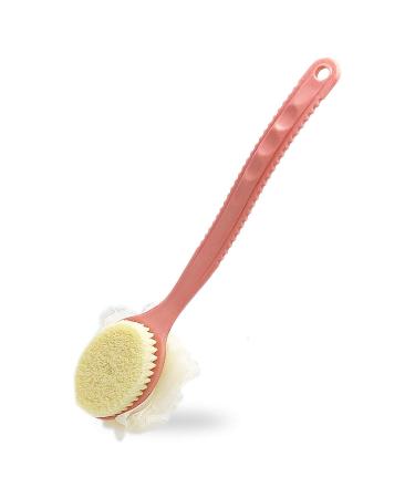 Shower Body Brush Long Handle  Bath Back Scrubber with Comfy Bristles and Loofah for Skin Exfoliating  Wet Brushing for Women and Men(Pink)