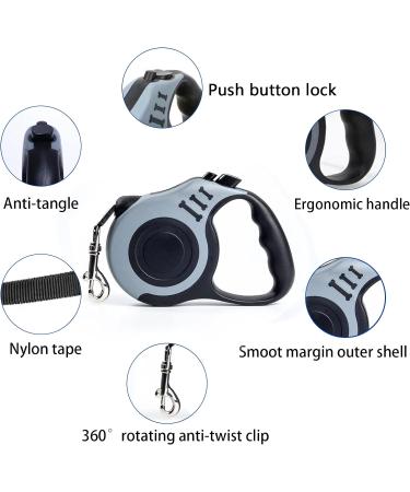 CONTINUAL Retractable Dog Lead 5M Long Line Extendable Dog Leads with Non-Slip Handle for Small Dogs Strong Nylon Tape Dog Leash One Hand Brake Button Pause Lock Grey - Buy Online on GoSupps.com