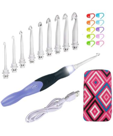 Lighted Crochet Hooks Set- Rechargeable Crochet Hook with Latest Case, 9 in 1 Interchangeable Heads Light Crochet Hooks with Accessories blue - Buy Online on GoSupps.com