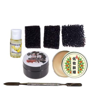 Frcolor 7-part make-up wax set with special effects stage wax false wounds scars kit with spatula false scab blood pink sponge