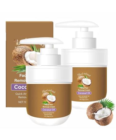 QFFYFZAL Coconut Oil Facial Hair Removal Cream Gentle Body Hair Remover Cream Fast Painless Soothing Depilatory for Sensitive Skin 2pcs