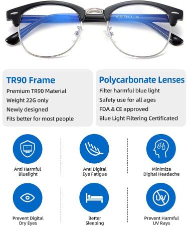 SOAR&EAGLE 3 Pack Blue Light Blocking Glasses - Retro Semi Rimless Computer Gaming Eyewear (Bright Black/Silver/Crystal Silver/Amber Gold) UV400 Clear Lens - Buy Online on GoSupps.com