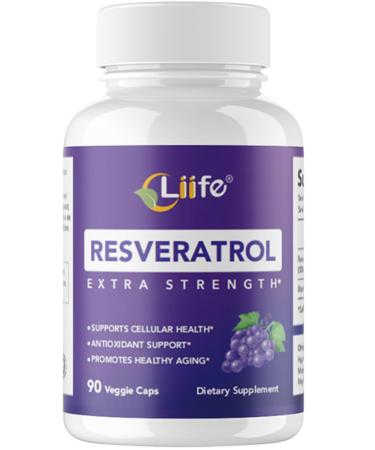 LIIFE Resveratrol Supplement 1500 MG,Serving of Trans-Resveratrol&Black Pepper,Support Cellular Health, Energy & Healthy Aging,90 PCS