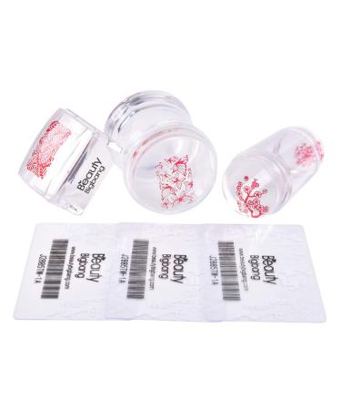 BEAUTYBIGBANG French Tip Nail Stamp 3 Different Clear Silicone Jelly Stampers With 3 Scrapers Set Clear Nail Art Stamping Stamper for Manicure Tools