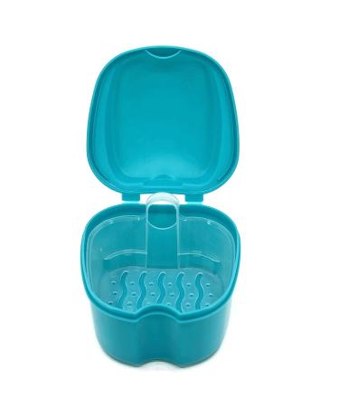 Genco Dental Denture Case - Denture Box with Strainer - Night Cleaner Bath for Retainer, Mouthguard, False Teeth - Teal - Buy Online on GoSupps.com
