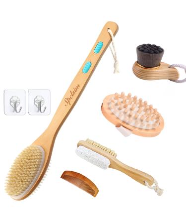 Spclsim Bath Brush Set Shower Brush Body Scrubber Brush Back Scrubber for Showe Body Exfoliating Brush  Bath Back Cleaning Scrubber with Long Wooden Handle (Bath brush-05)