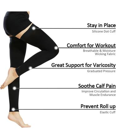 Ailaka Thigh High 20-30 mmHg Compression Stockings - Small, Black (Footless) - for Varicose Veins, Edema, Leg Pain - Men & Women - 1 Pair - Buy Online on GoSupps.com