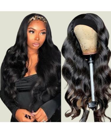 Headband Wigs for Black Women Human Hair 18 Inch Glueless Body Wave Headband Wig Human Hair 100% Brazilian Virgin Hair Machine Made Head band Wig 150% Density 18 Inch body headband