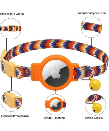 Mouyou Airtag Cat Neck Band | Adjustable Soft Nylon Collar with Bell & Safety Clasp | Orange Gradient Pattern | Fits 22-34cm - Buy Online on GoSupps.com