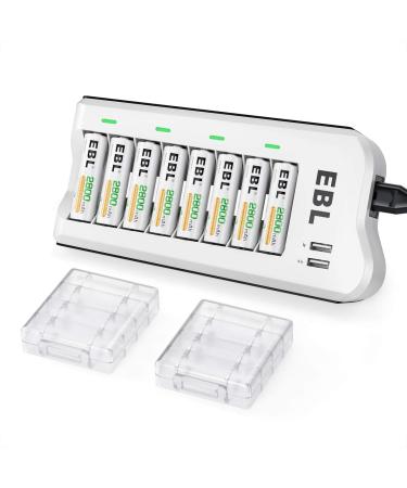 EBL 2800mAh Ni-MH AA Rechargeable Batteries (8 Pack) and 808U Rechargeable AA AAA Battery Charger with 2 USB Charging Ports 808U with 8AA
