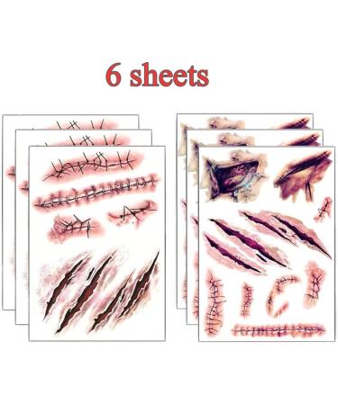 Large Horror Fake Bloody Wound Stitch Scar Temporary Tattoo Stickers - 6Pcs - Buy Online on GoSupps.com