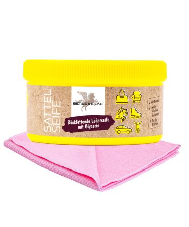 ESNADO - BENSE & EICK SATIATIONSIPE - Leather soap with sponge + 1 professional microfiber cloth - the leather cleaning for smooth leather saddles motorcycle clothing (250 ml)