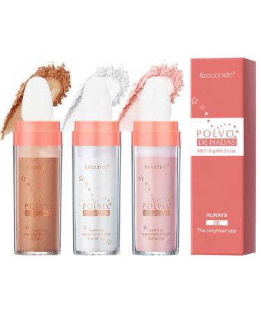 3 Colors Polvo De Hadas Body Brightens Powder Highlighter Natural Three-dimensional Face Blusher Patting Powder Highlight polvo de hadas (3 Colors)