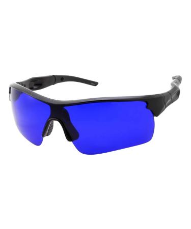 Men's Golf Ball Finder Glasses - True Blue Lens - Sports Style Frame - Wrap Around Sunglasses Black