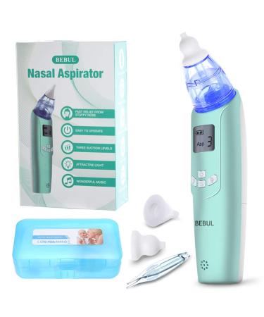 BEBUL Baby Nasal Aspirator Electric Nose Cleaner with 3 Suction Levels, LCD Screen, Flashlight and Music, Battery Operated Nose Suction Aspirator for Infant & Toddler (Light Green)