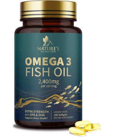 Triple Strength Omega 3 Fish Oil 2400 mg Softgels, Nature's Fish Oil Supplements, Brain & Heart Health Support - EPA & DHA, 1200 MG Fish Oil in Each Softgel, Omega-3 Supplement - 180 Fish Oil Softgels 180 Count (Pack of 1)