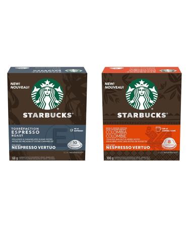 Starbucks By Nespresso Espresso Roast Coffee Pods Dark Roast Nespresso Vertuo Line Compatible Capsules 10 Coffee Pods & By Nespresso Single Origin Columbia Coffee Pods Medium Roast Coffee+Columbia Coffee Pods