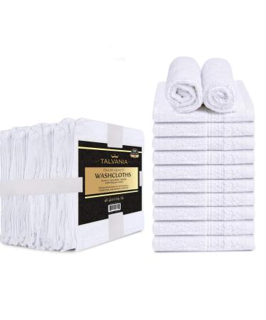 TALVANIA Cotton Washcloths - 13 X 13 100% Pure Ring Spun Cotton Towels 600 GSM Soft and Absorbent Long Lasting Pack of 12 Face Wash Towel (White)