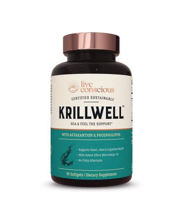 KrillWell Heart, Joint, and Cognitive Support | Certified Sustainable Krill Oil 2X More Effective Than Fish Oil - 30 Day Supply 90 Count (Pack of 1)