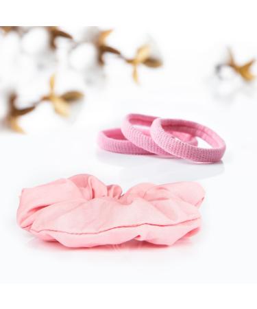 Fairhair 2 Pink Scrunchies & 3 Hair Ties Set | Organic Cotton & Natural Rubber | Metal-Free Plastic-Free | Gentle on Hair & Eco-Friendly - Buy Online on GoSupps.com