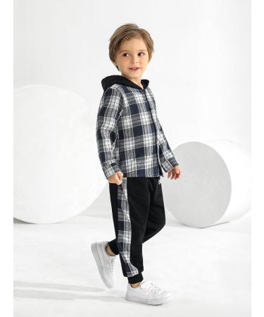 Naiyafly Toddler Boys Hoodie Plaid Sweatshirt + Pants Outfit Set | 18-24 Months Dark Blue Plaid - Buy Online on GoSupps.com