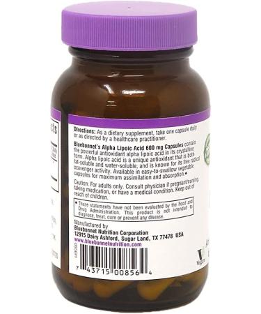 Buy Bluebonnet Alpha Lipoic Acid 600 mg - 60 Veg Capsules | Enhance Antioxidant Support - Buy Online on GoSupps.com