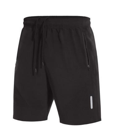 Sihohan men sport shorts quickly drying sports pants short trousers with zippering stag suited for different leisure and sport occasions black l