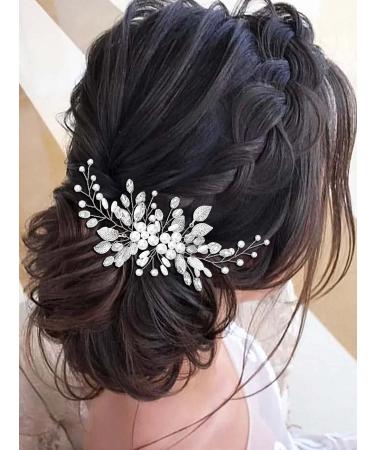 Yean Bride Leaf Pearl Wedding Hair Comb - Rhinestone Hair Accessories (Silver) - Buy Online on GoSupps.com