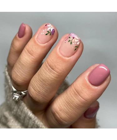 Justotry 24 pieces purple nails to stick on short beautiful press on nails white flower artificial nails fake nails for nails art square french fingernails artificial nails for women purple & flower2 - Buy Online on GoSupps.com