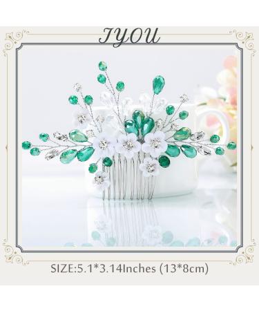 IYOU Princess Green Flower Pearl Hair Comb | Bridal Wedding Headpiece for Girls & Women Elegant Accessories - Buy Online on GoSupps.com