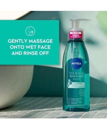 NIVEA Derma Skin Clear Wash Gel 150ml - Deep Cleansing Salicylic Acid Face Wash with Niacinamide for Blemish-Prone Skin - Buy Online on GoSupps.com