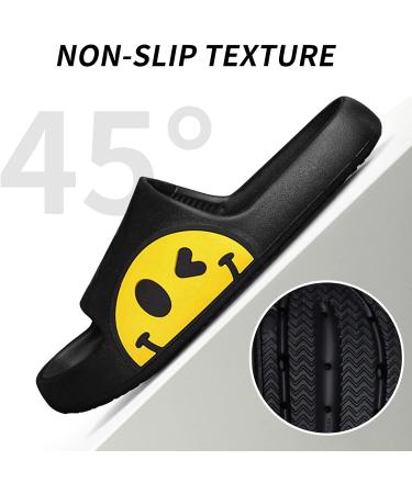 NEQTSUM Smiley Face Slippers | Pillow Slides Sandals for Women/Men | Indoor/Outdoor Spa Shoes | Quick Drying EVA Cloud Slippers - Black - Buy Online on GoSupps.com