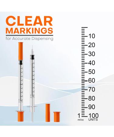  MED NEEDLE 1mL/cc Syringes with Needle U-100 29G 5/16 (8mm) Individually Wrapped - Pack of 100 - Buy Online on GoSupps.com