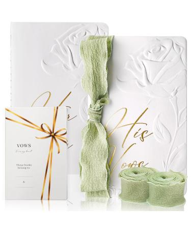 Vow Books his and hers with Silk Ribbons Vow Books for Wedding Wedding Vow Books Gift for Bride and Groom with 28 Pages-5.5 * 3.5 in Wedding Keepsake Vow book with Gilded Font Set of 2(Green)