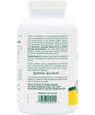 NATURES PLUS Vitamin D3 1000Iu Chew 90 CT - Buy Online on GoSupps.com